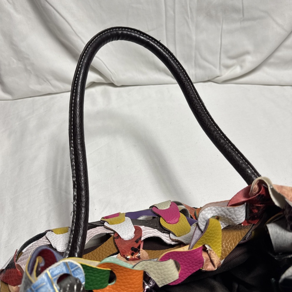 Vintage GG…ing Large Multicolored Hobo Bag W/Unique Woven Leather Links Y2K - Picture 9 of 10